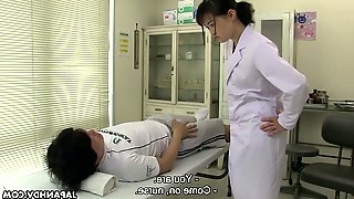 Turned on though shy looking Japanese nurse Sayaka Aishiro gives nice blowjob