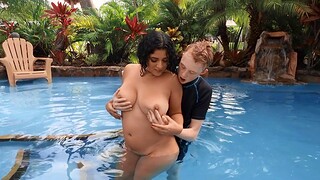 Chubby Gabriela Lopez moans while having sex outdoors by the pool