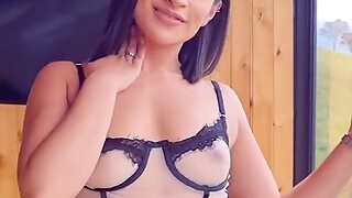 Gorgeous gloom with hot ass & natural tits wearing lingerie